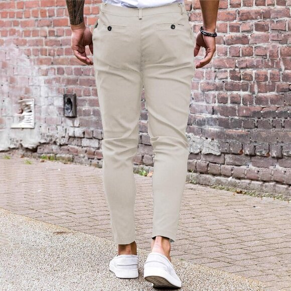 🆕Men Cream Slim Fit Front Stretch Skinny Tapered Dress Pant Comfort Casual Pant - Picture 2 of 5